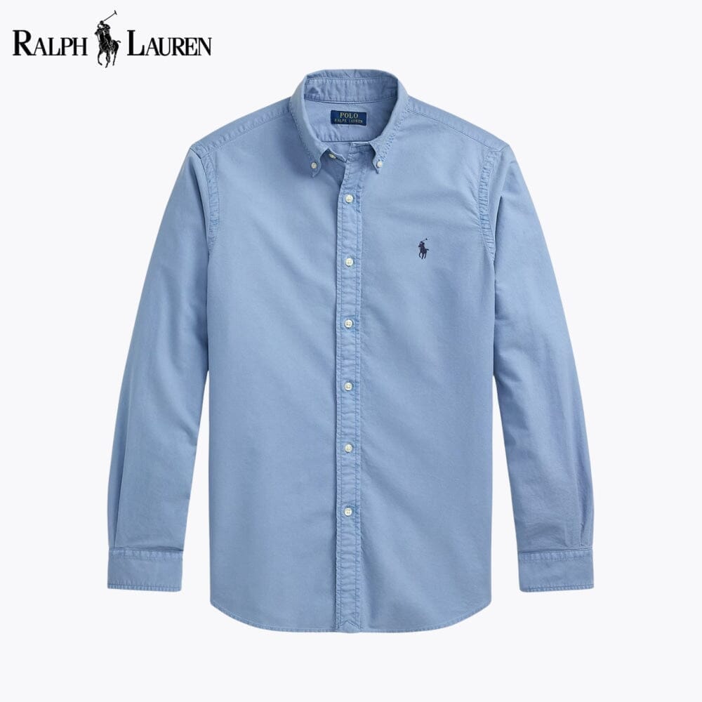 Ralph Lauren Slim Fit Garment-Dyed Oxford Shirt Channel Blue - Velmont & Rossi