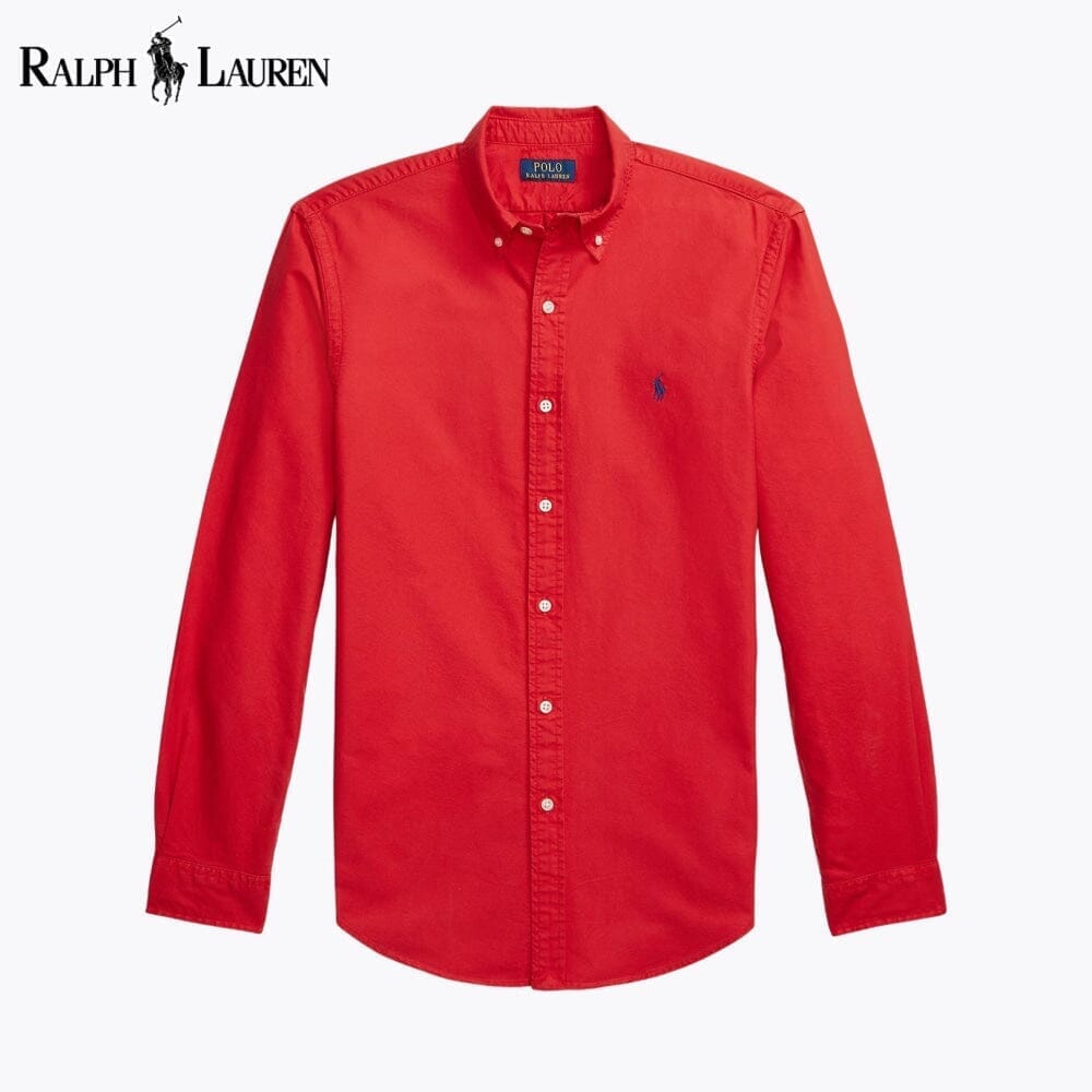 Ralph Lauren Slim Fit Garment Dyed Oxford Shirt Channel Blue - Velmont & Rossi
