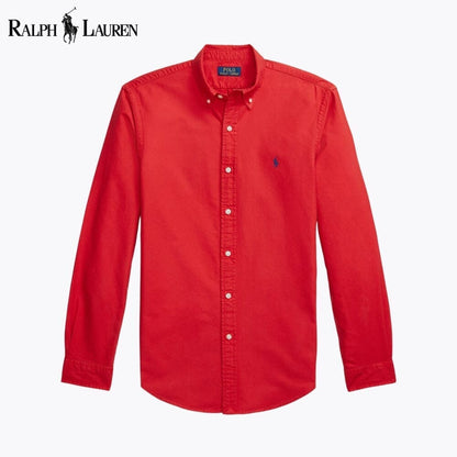 Ralph Lauren Slim Fit Garment Dyed Oxford Shirt Channel Blue - Velmont & Rossi
