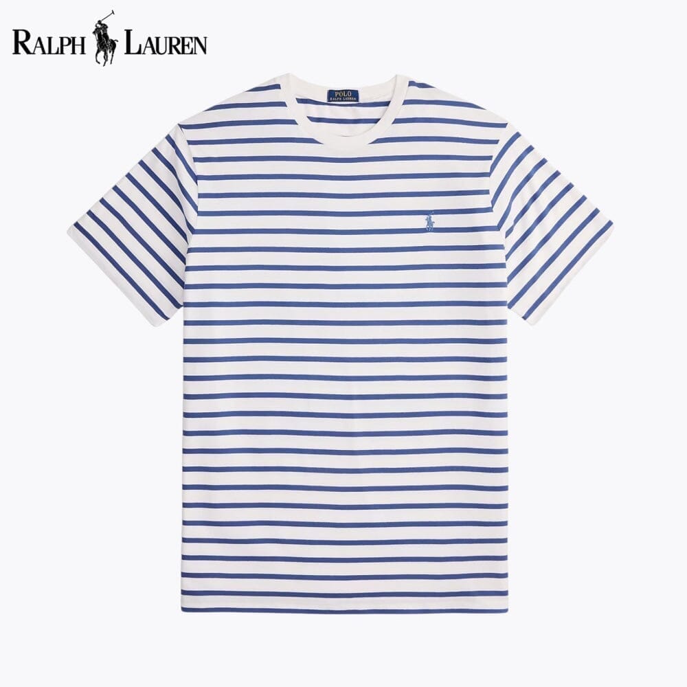 Ralph Lauren Striped Jersey Crewneck T Shirt Blue/Old Royal - Velmont & Rossi