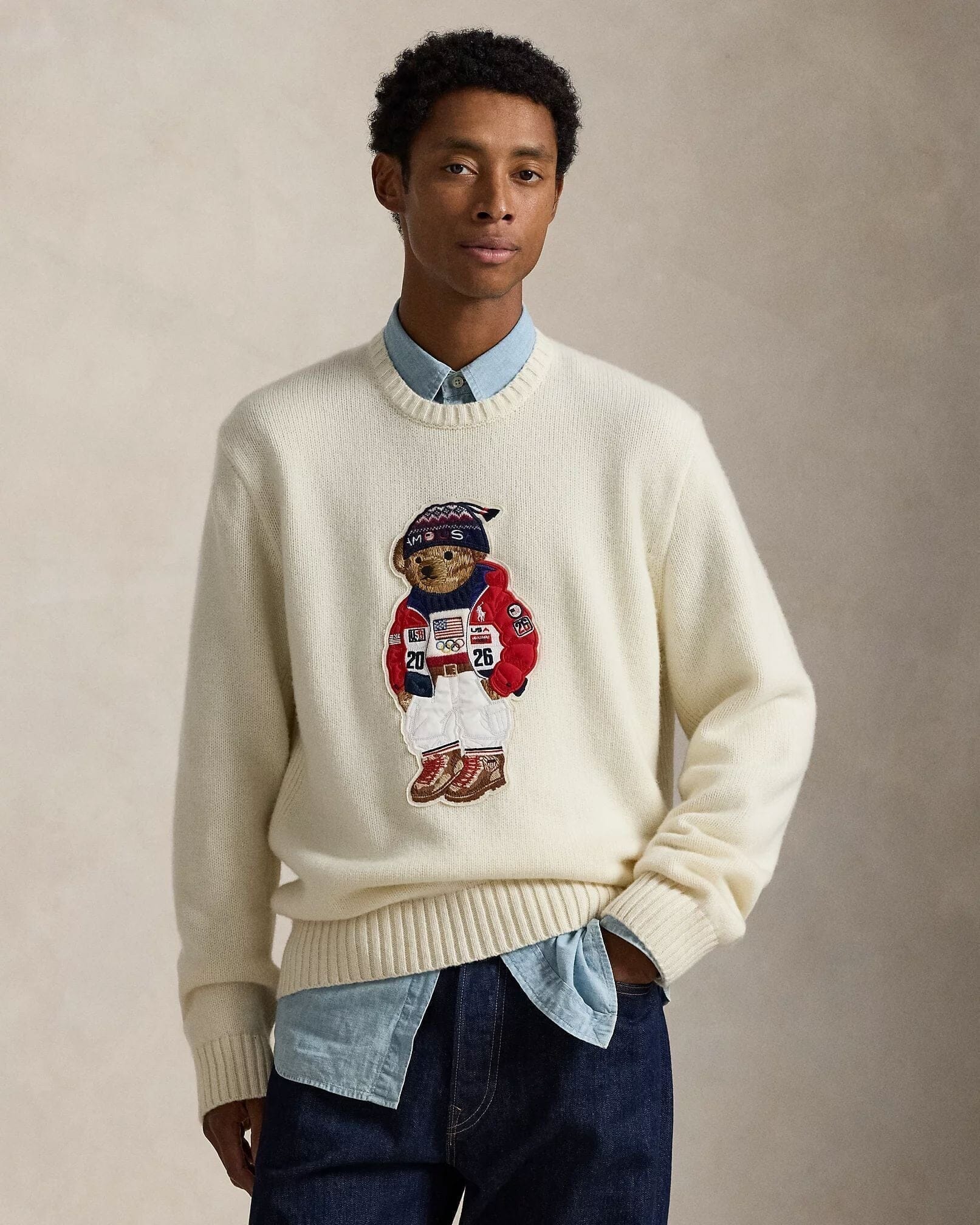 Ralph Lauren Team Usa Polo Bear Sweater Cream Combo - Velmont & Rossi