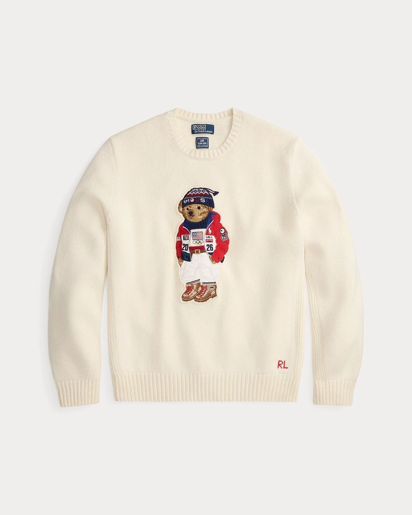 Ralph Lauren Team Usa Polo Bear Sweater Cream Combo - Velmont & Rossi