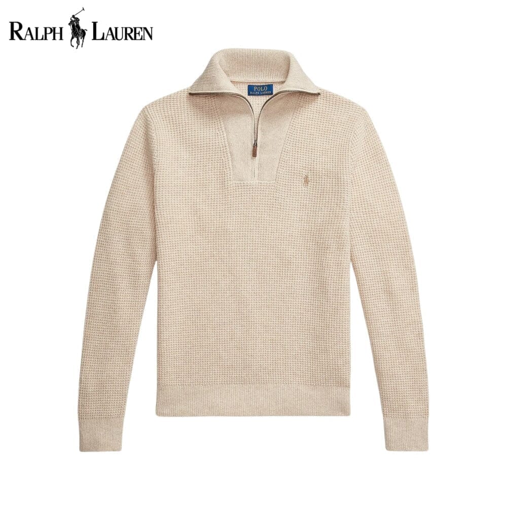 Ralph Lauren Waffle-Knit Wool-Cotton Quarter-Zip Sweater Cream - Velmont & Rossi