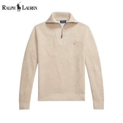 Ralph Lauren Waffle-Knit Wool-Cotton Quarter-Zip Sweater Cream - Velmont & Rossi