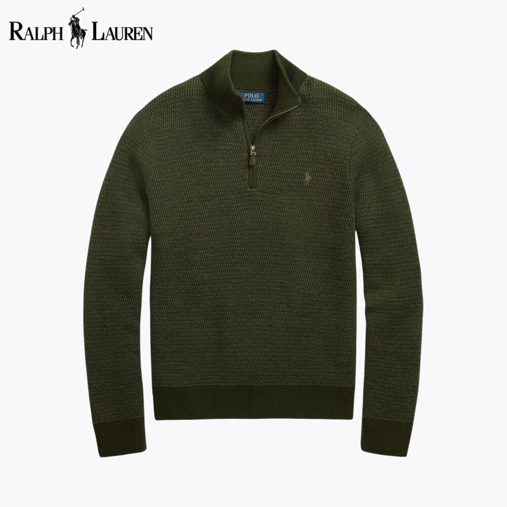 Ralph Lauren Washable Wool Quarter-Zip Sweater Olive - Velmont & Rossi