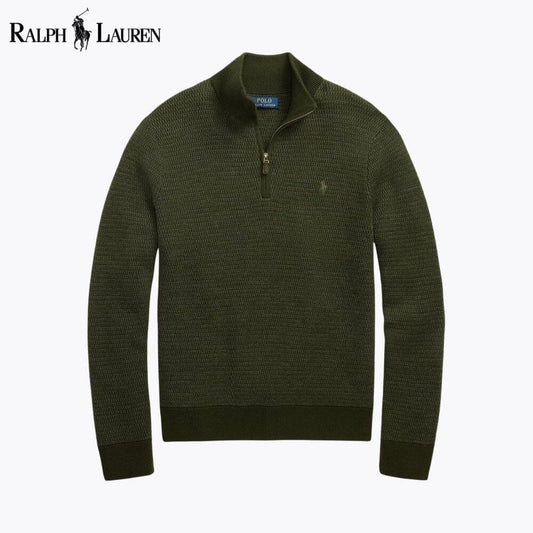 Ralph Lauren Washable Wool Quarter-Zip Sweater Olive - Velmont & Rossi