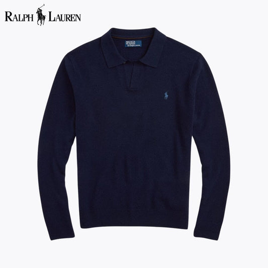 Ralph Lauren Wool Johnny-Collar Sweater Blue Navy - Velmont & Rossi